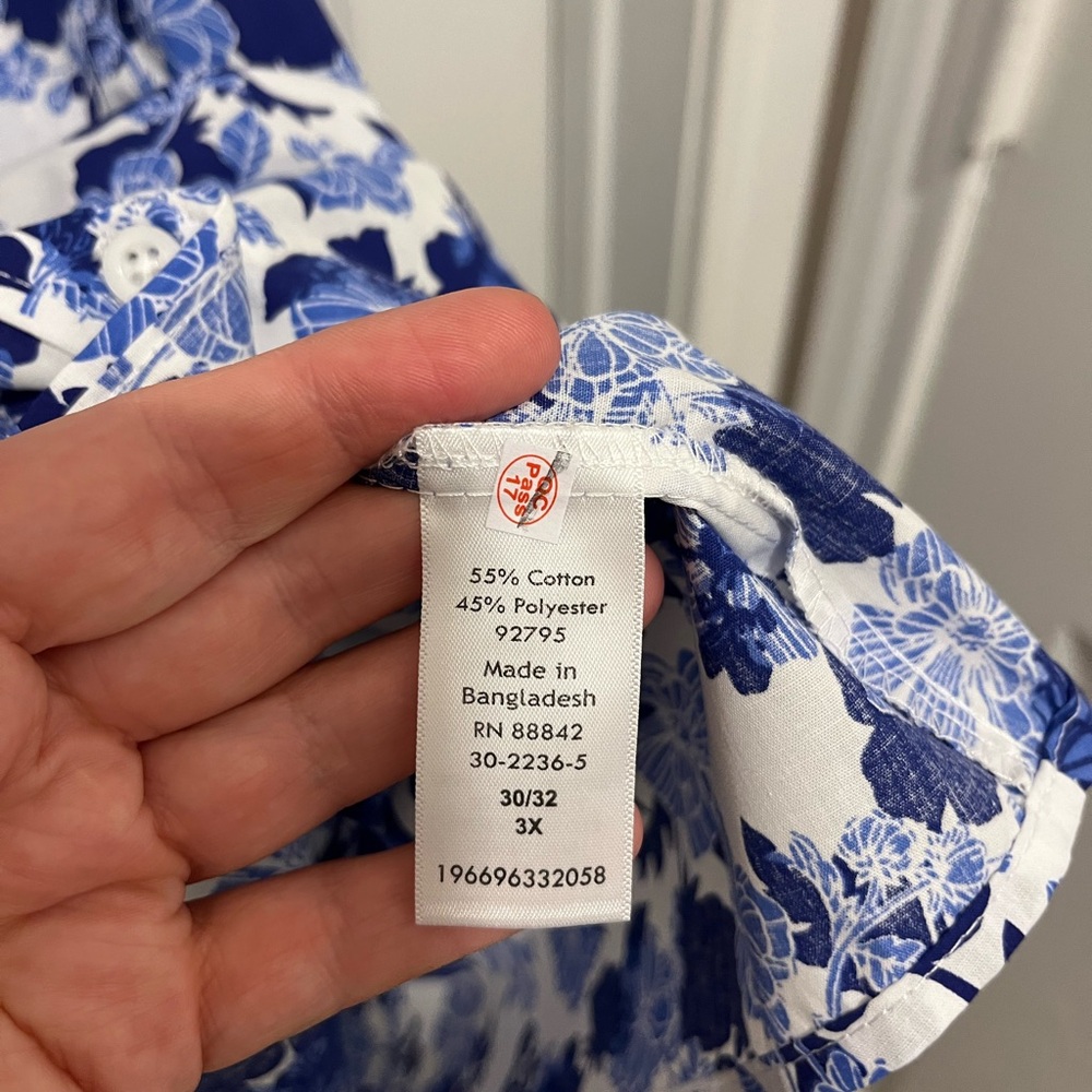 NWOT Woman Within Perfect Long Sleeve Shirt  Plus - 3X, Ultra Blue Shadow Floral - Picture 7 of 11
